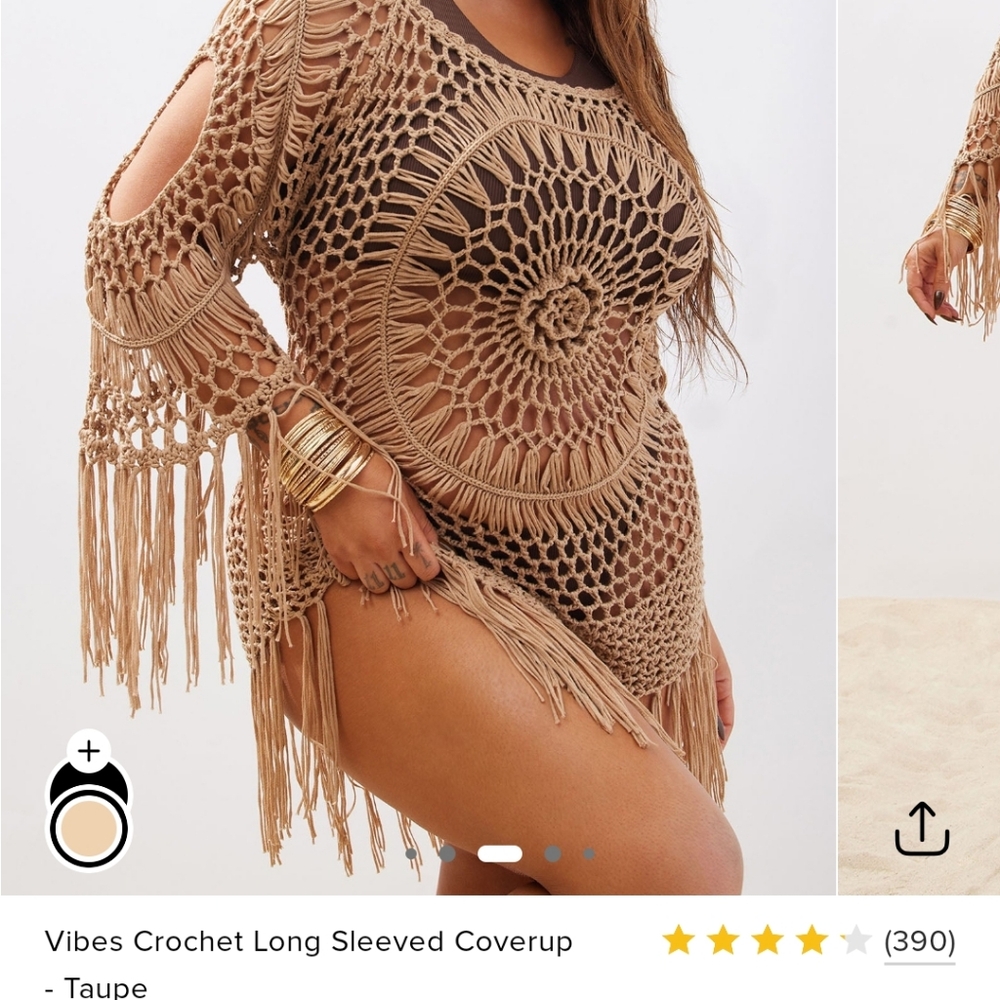 Fashion Nova Taupe Crochet Fringe Coverup